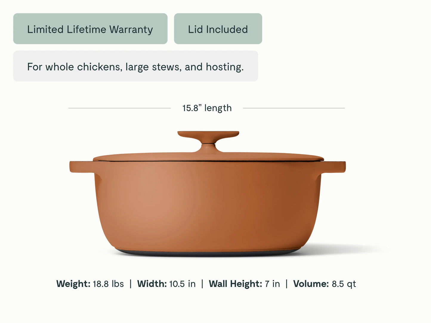 8 qt Enameled Cast Iron Oval Dutch Oven