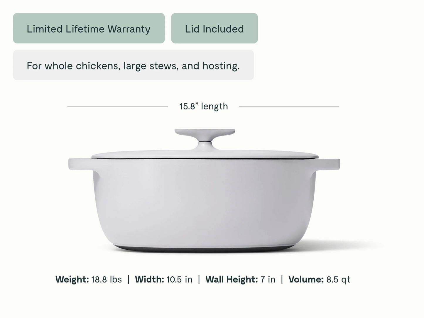 8 qt Enameled Cast Iron Oval Dutch Oven