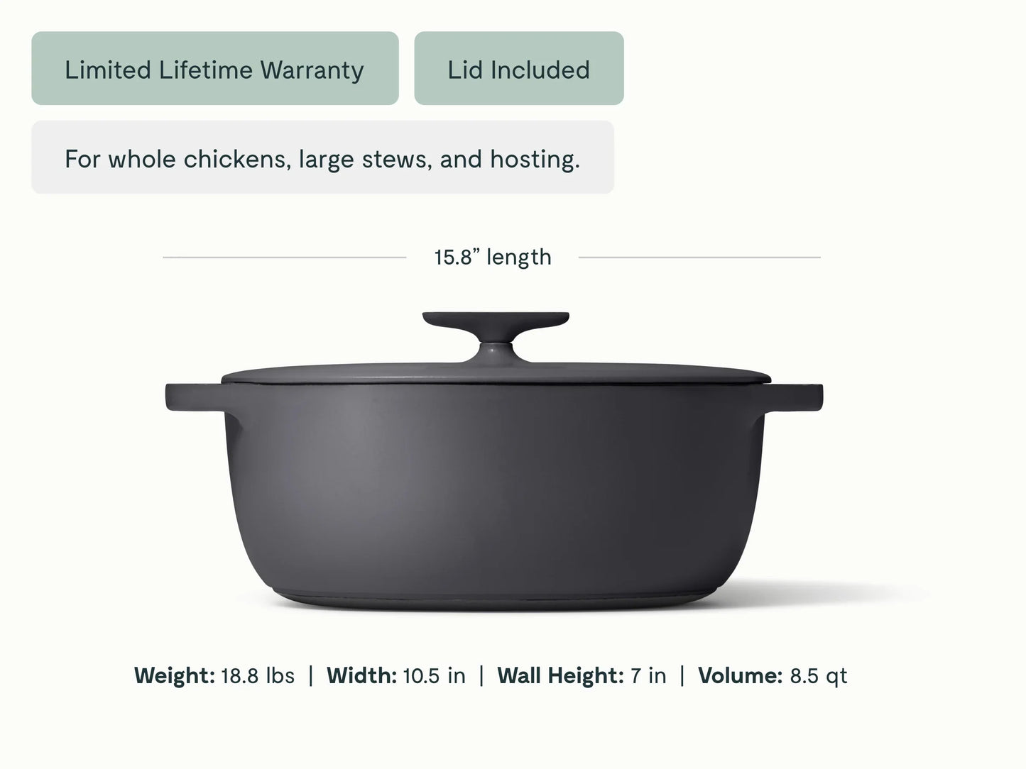 8 qt Enameled Cast Iron Oval Dutch Oven
